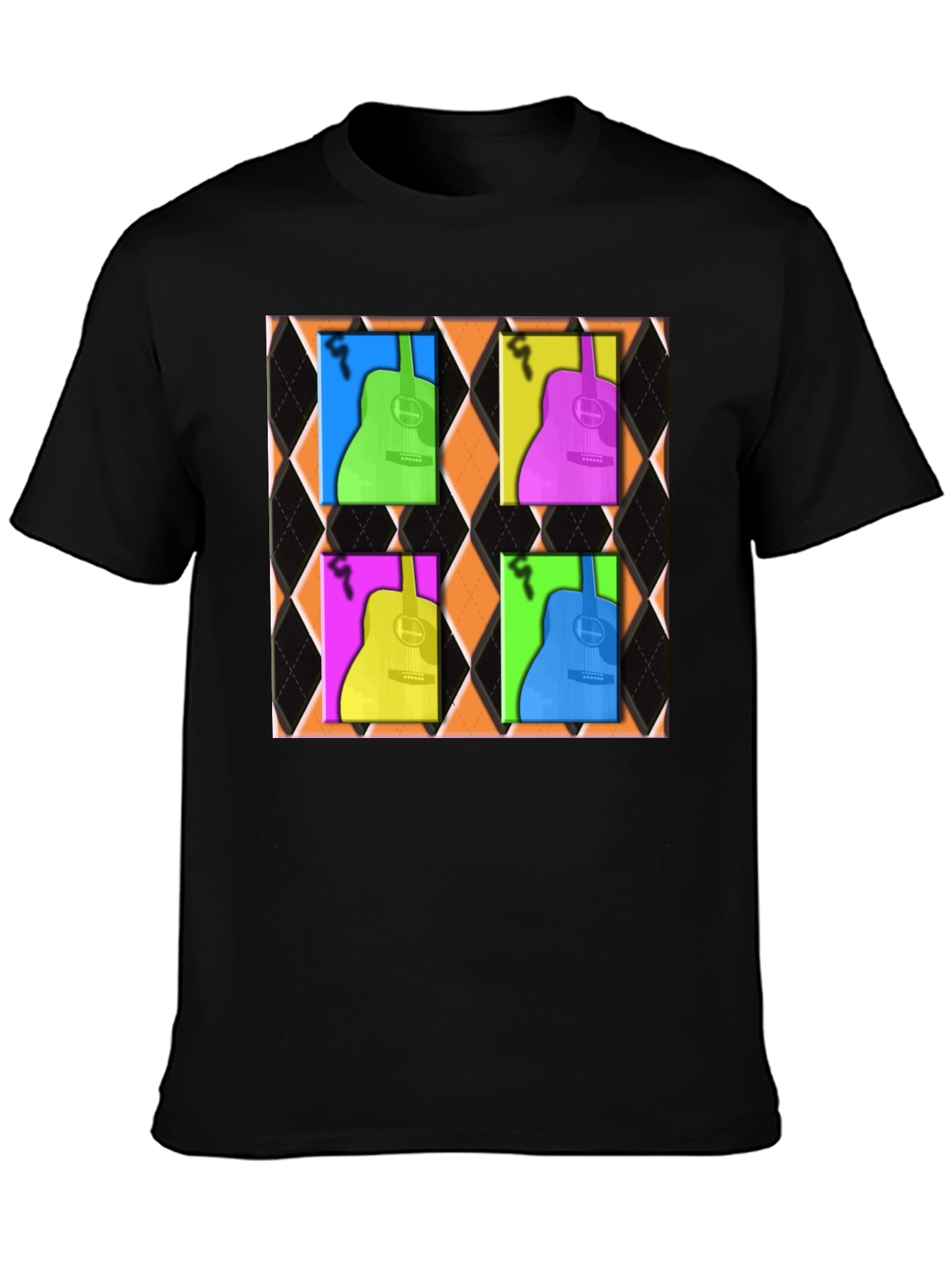 Retro Guitar Graphic Tee - Black Cotton Blend