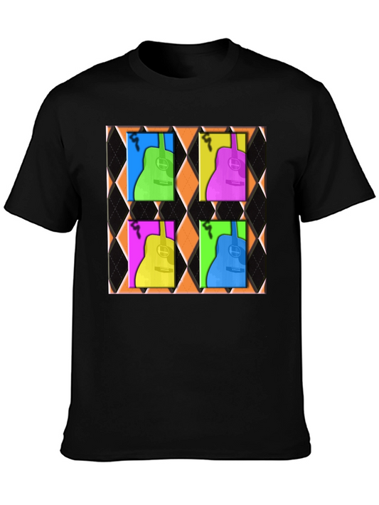 Retro Guitar Graphic Tee - Black Cotton Blend