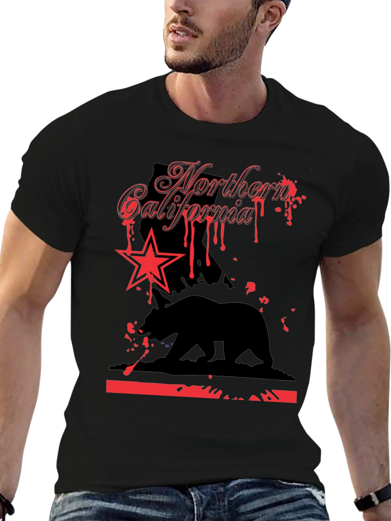 Northern California Bear Star Graphic T-Shirt