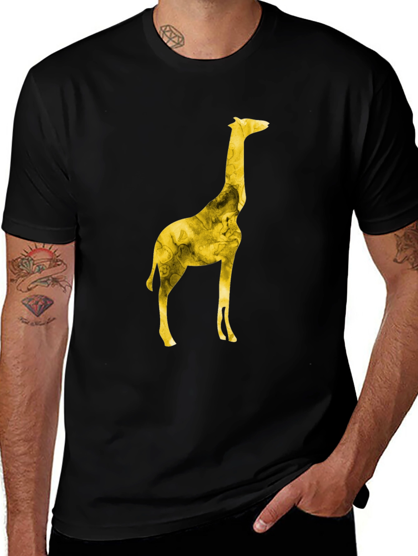Giraffe Print Mens Black T-Shirt