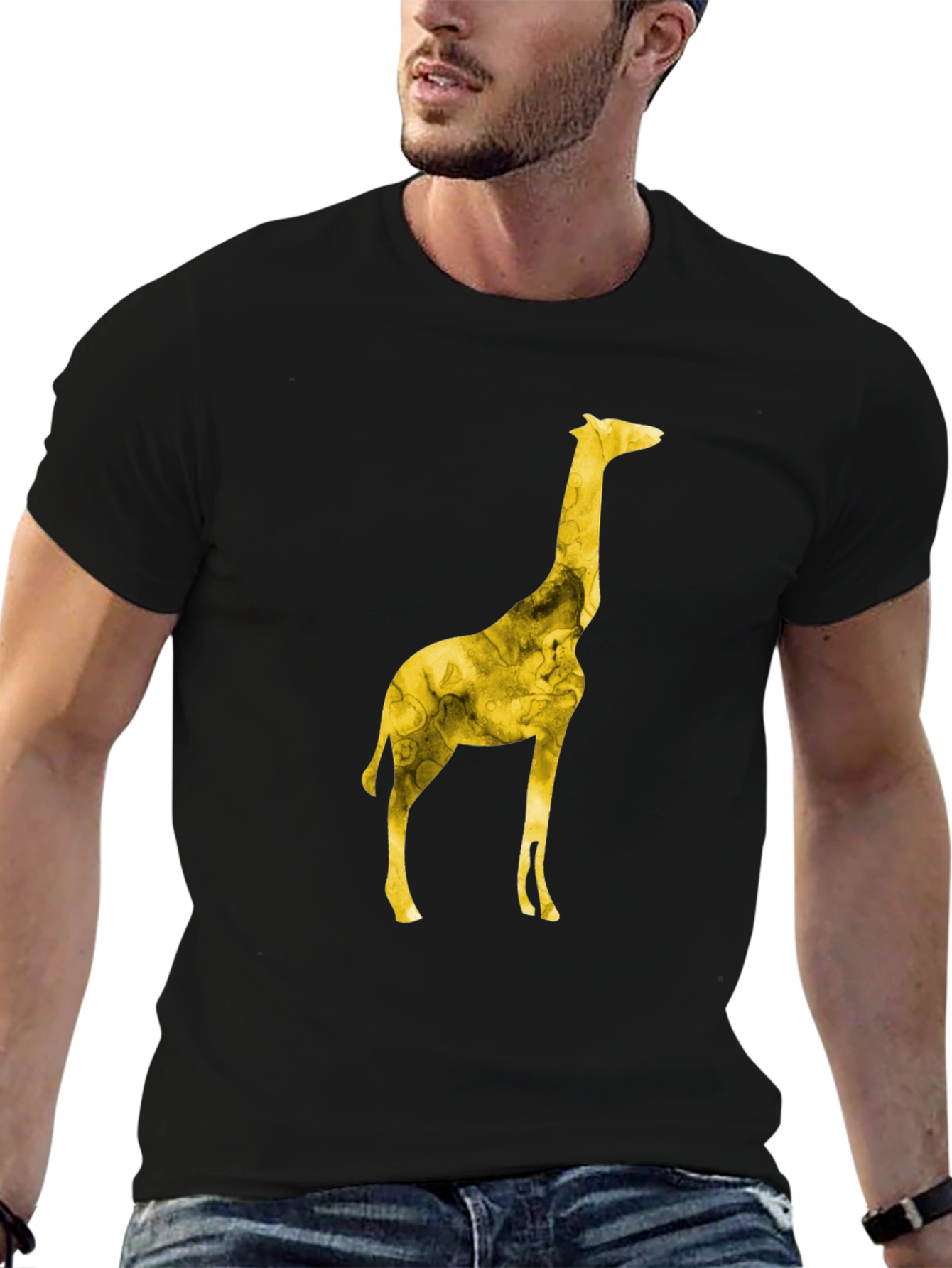 Giraffe Print Mens Black T-Shirt
