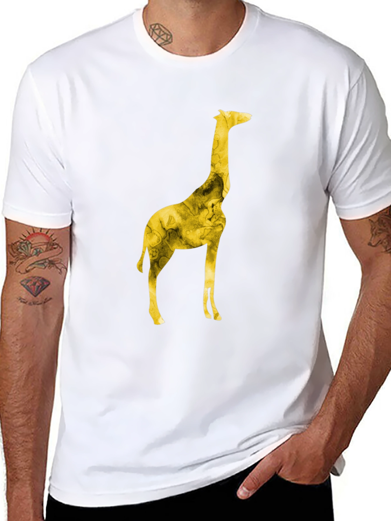 Giraffe Print Mens Black T-Shirt