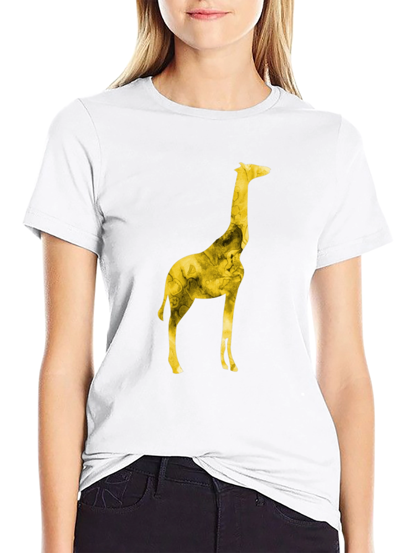 Giraffe Print Mens Black T-Shirt
