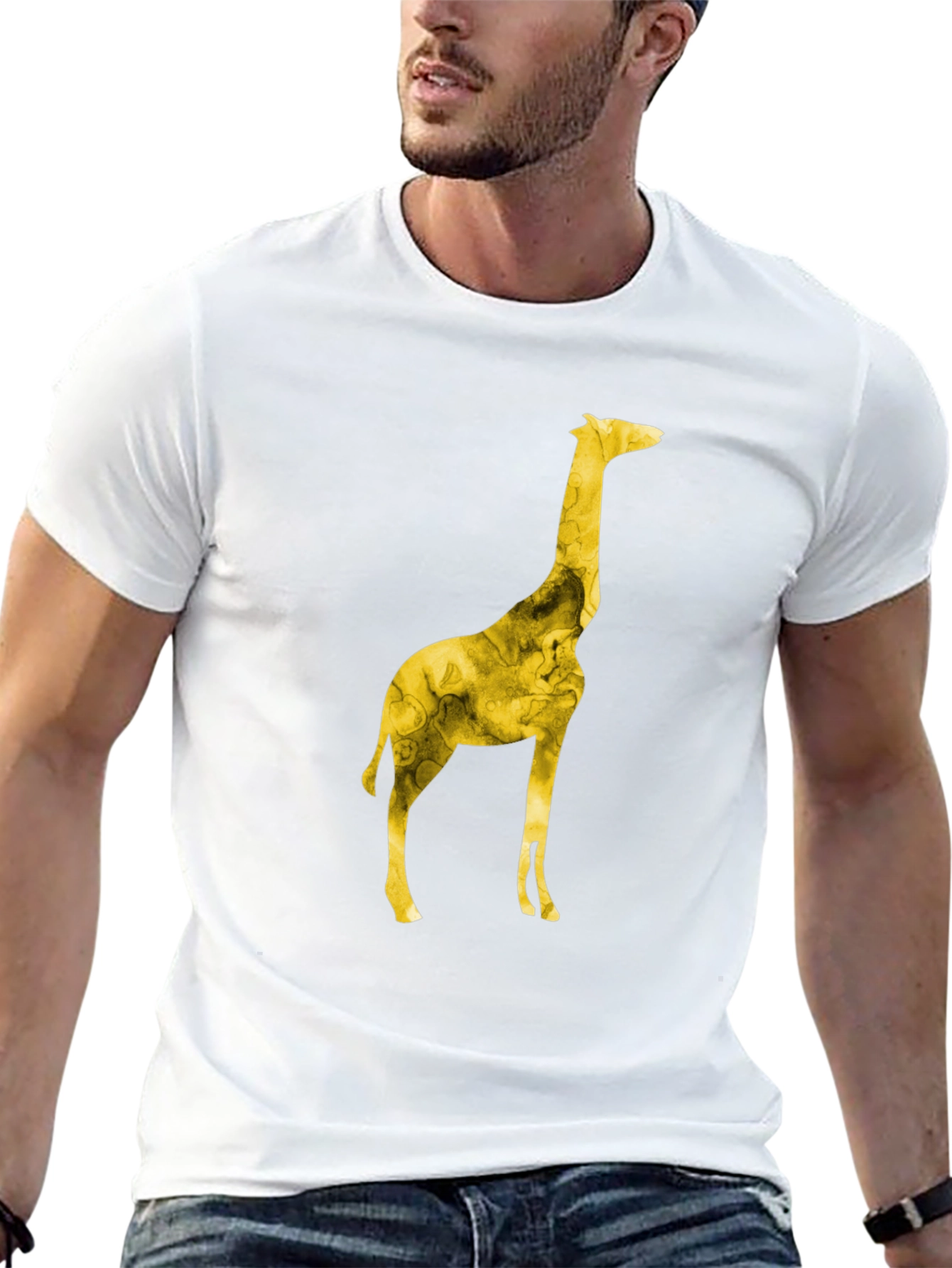 Giraffe Print Mens Black T-Shirt