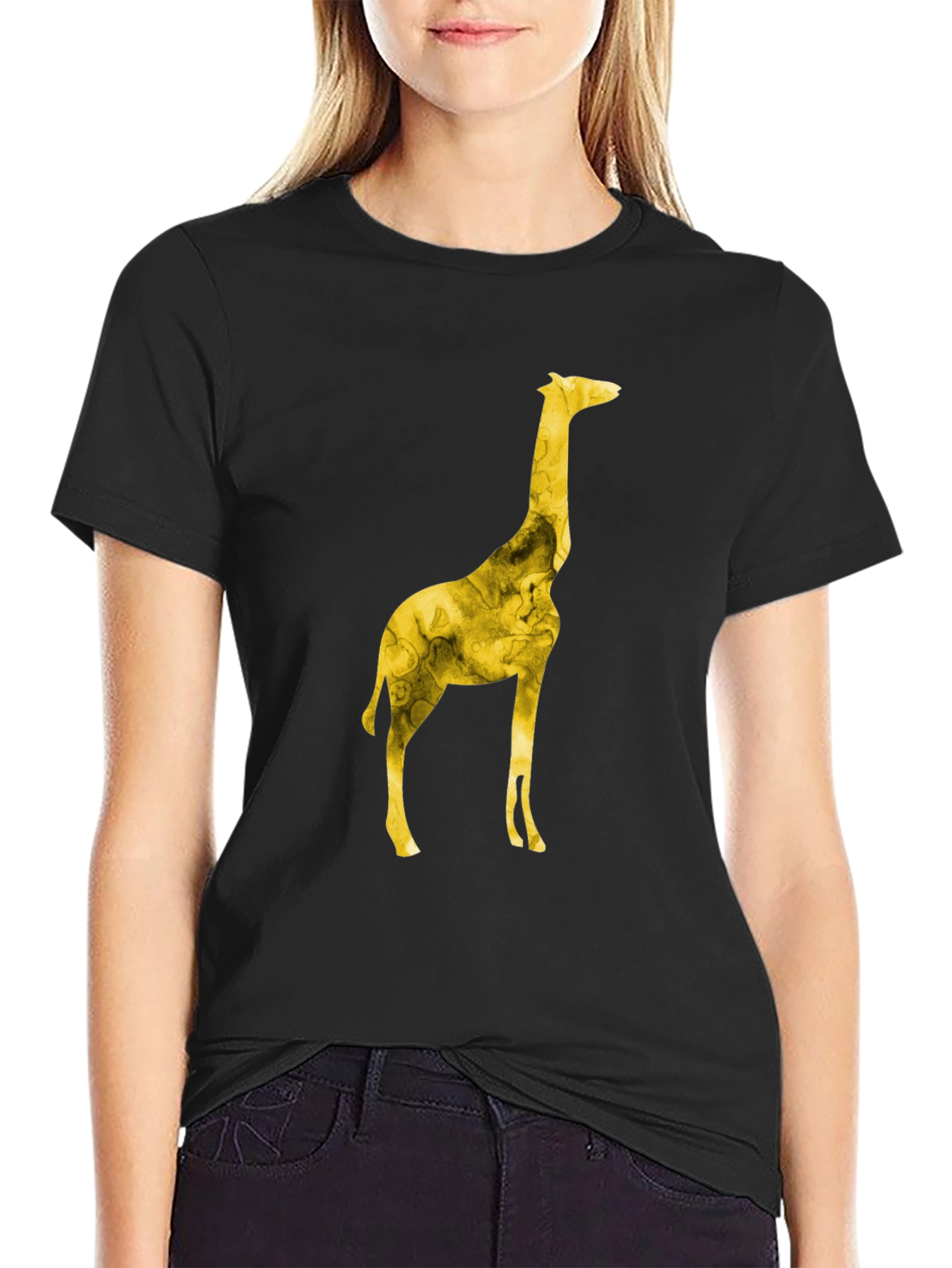 Giraffe Print Mens Black T-Shirt