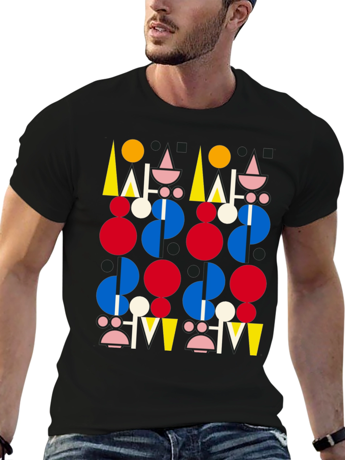 Abstract Geometric Pattern Black T-Shirt