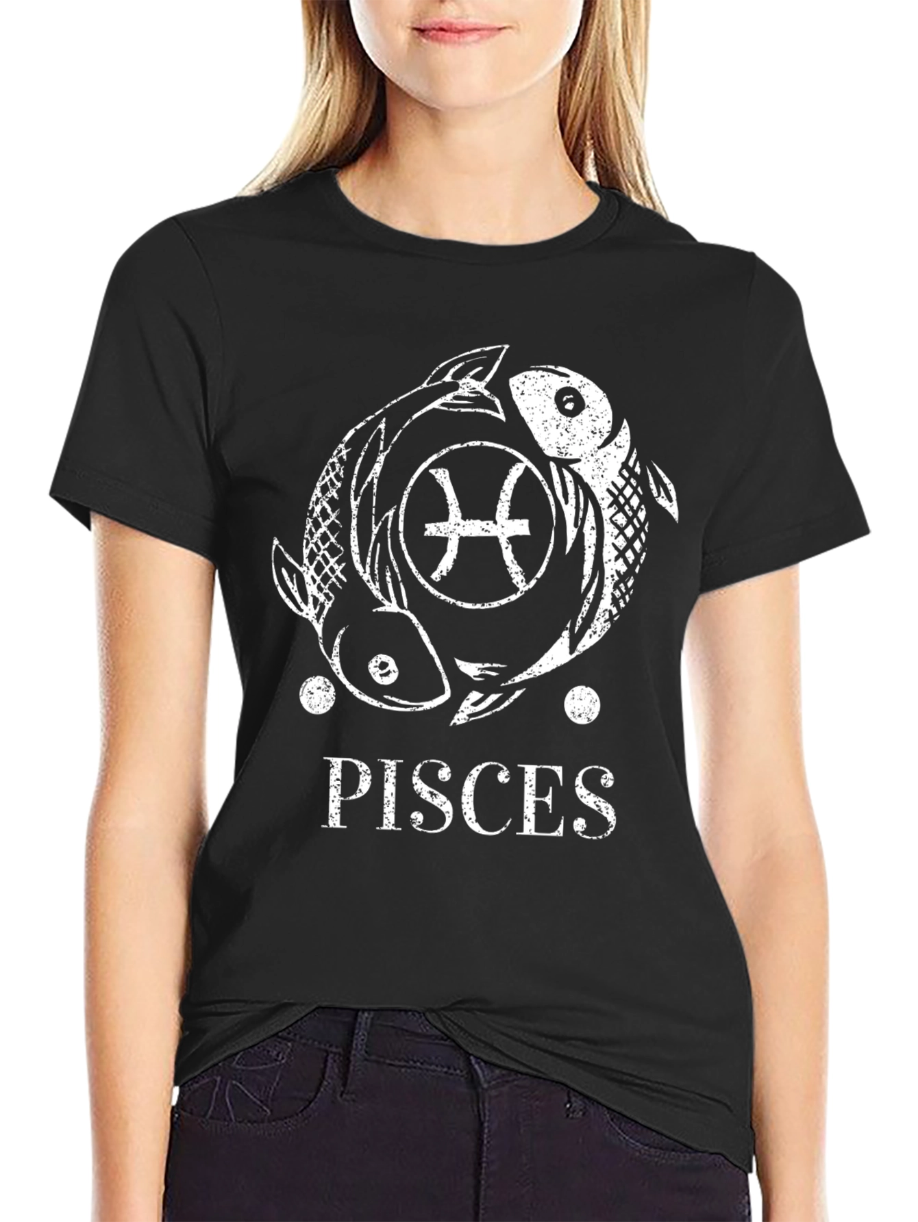 Pisces Zodiac Sign T-Shirt - Black Cotton Tee