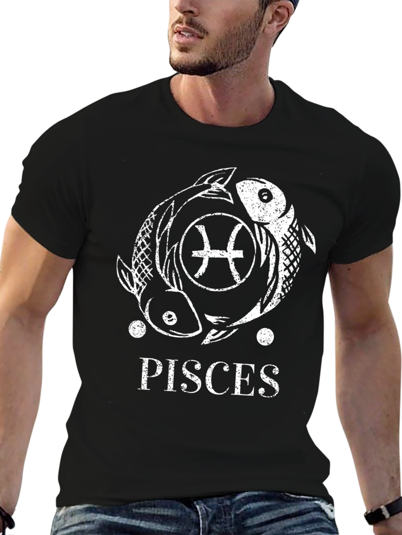 Pisces Zodiac Sign T-Shirt - Black Cotton Tee