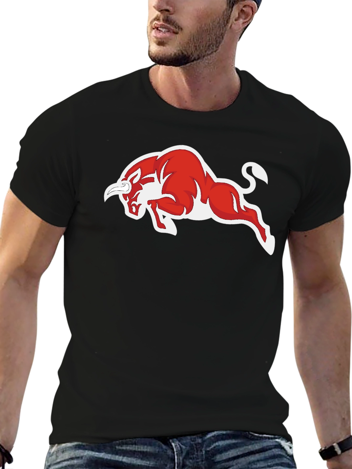 Black T-Shirt with Red Bull Graphic