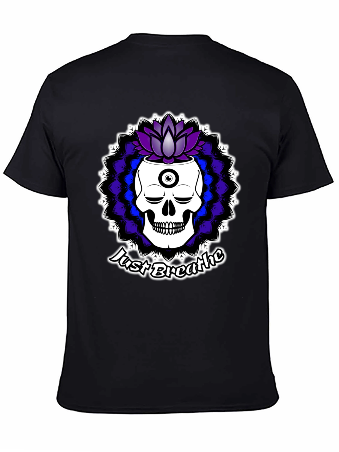 Just Breathe Skull Lotus Black T-Shirt