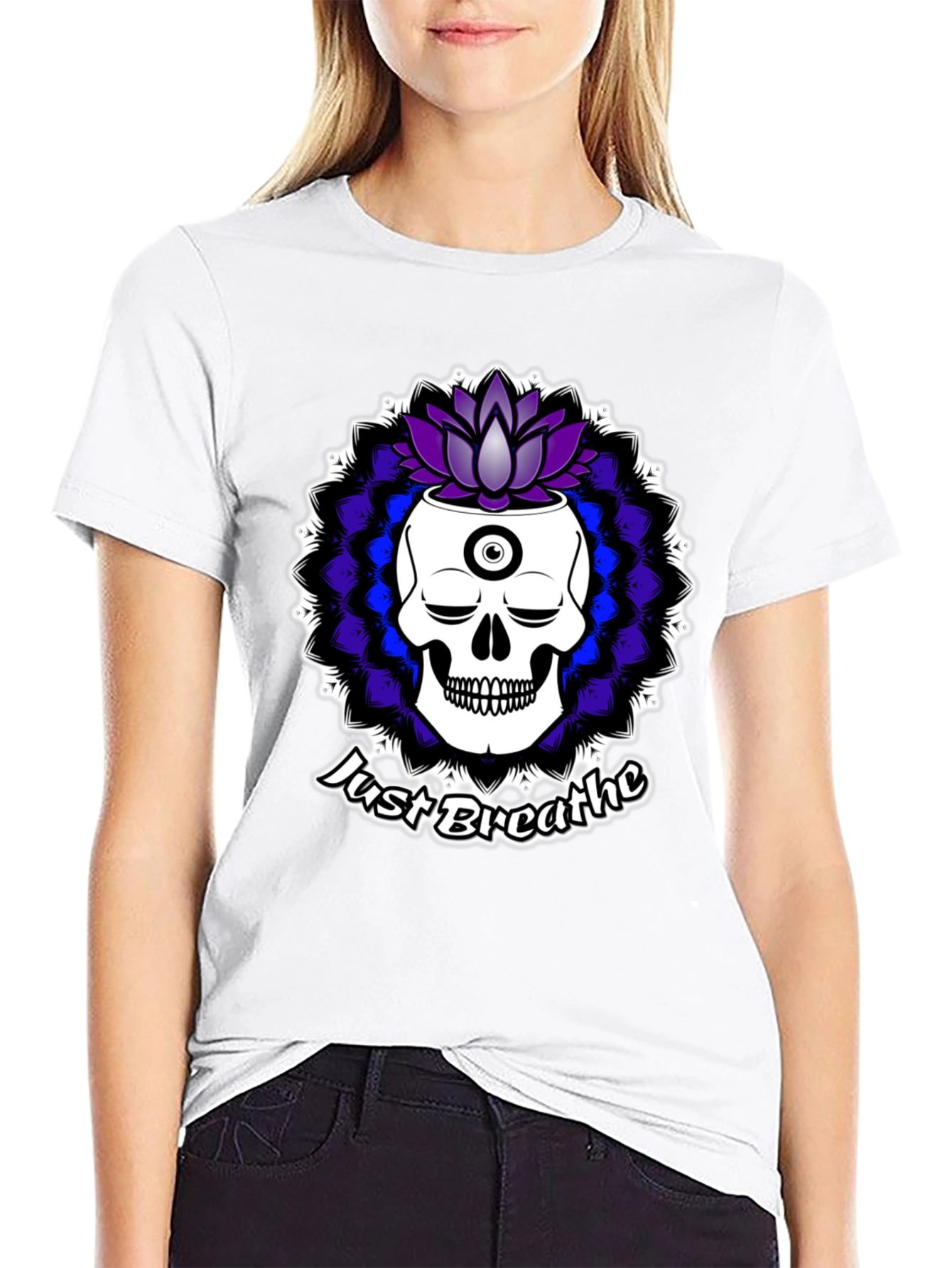 Just Breathe Skull Lotus Black T-Shirt