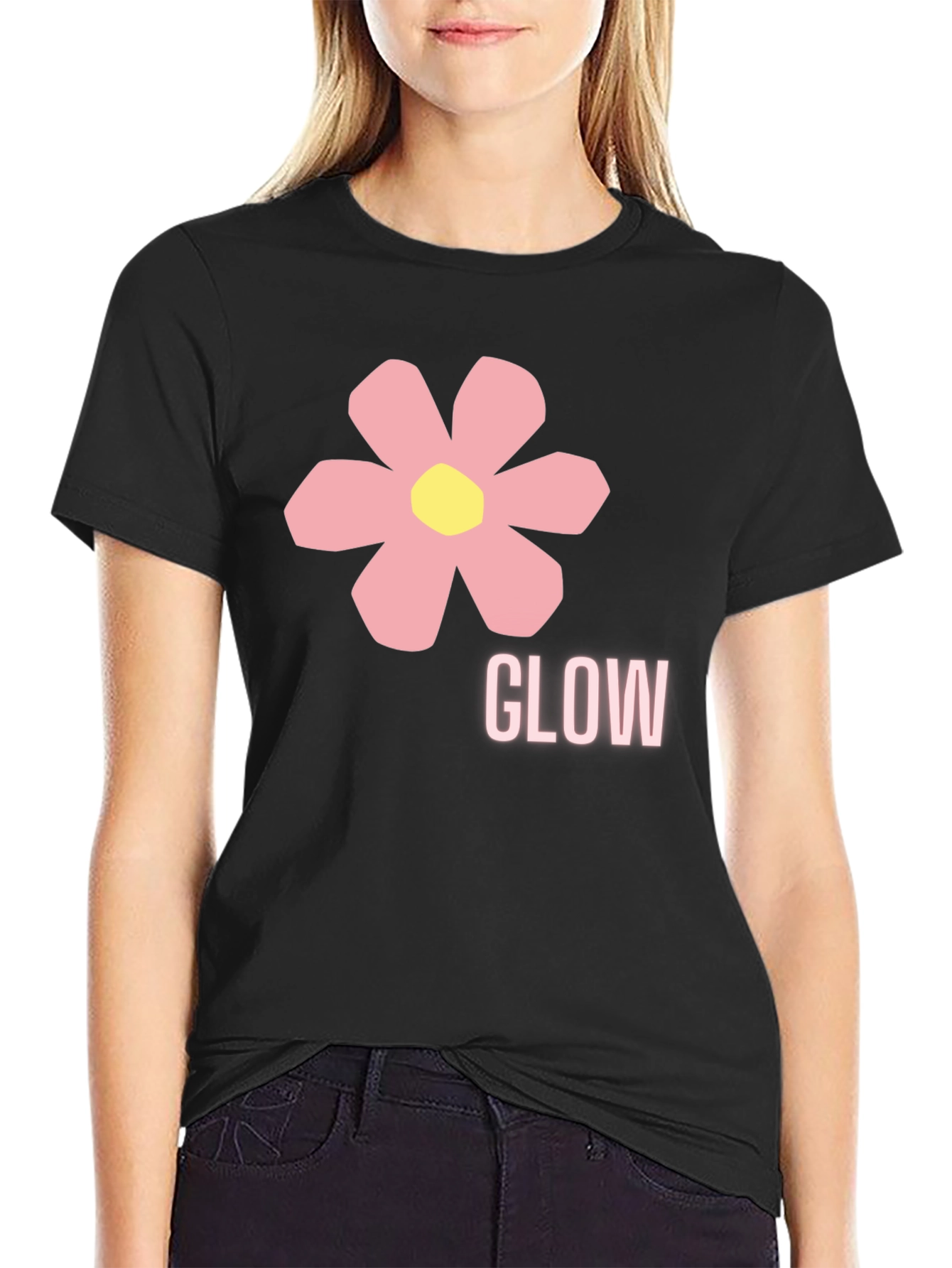 Glow Flower Graphic Print Black T-Shirt