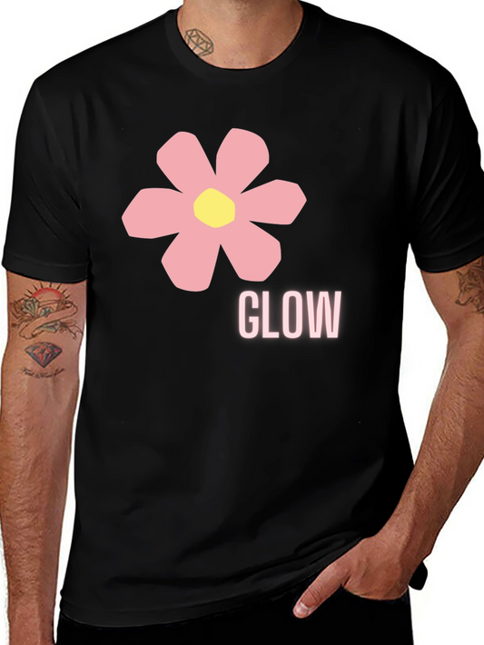 Glow Flower Graphic Print Black T-Shirt