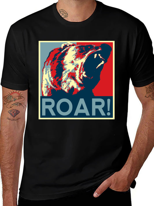 Roar Bear Graphic Tee - Mens Black Crew Neck T-Shirt