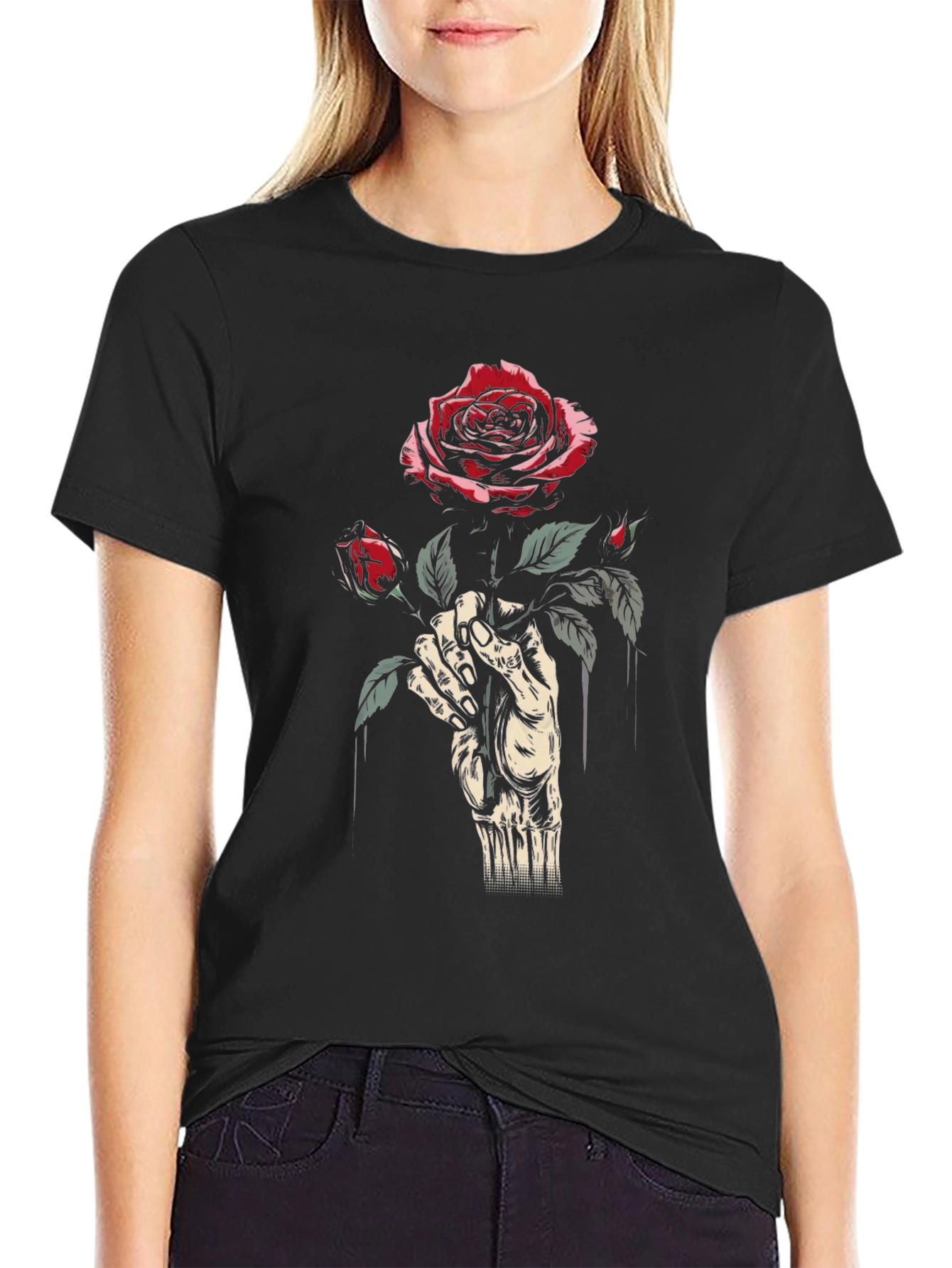 Rose Hand Black T-Shirt