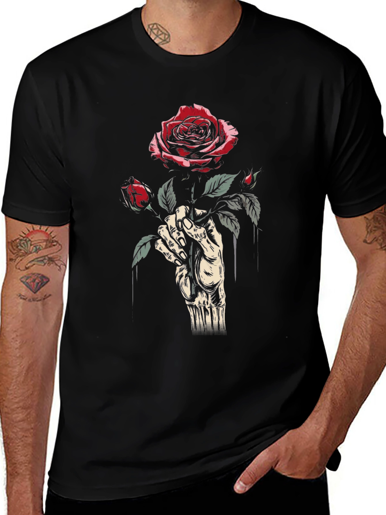 Rose Hand Black T-Shirt
