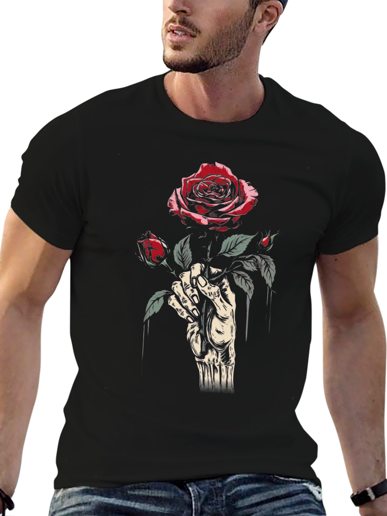 Rose Hand Black T-Shirt