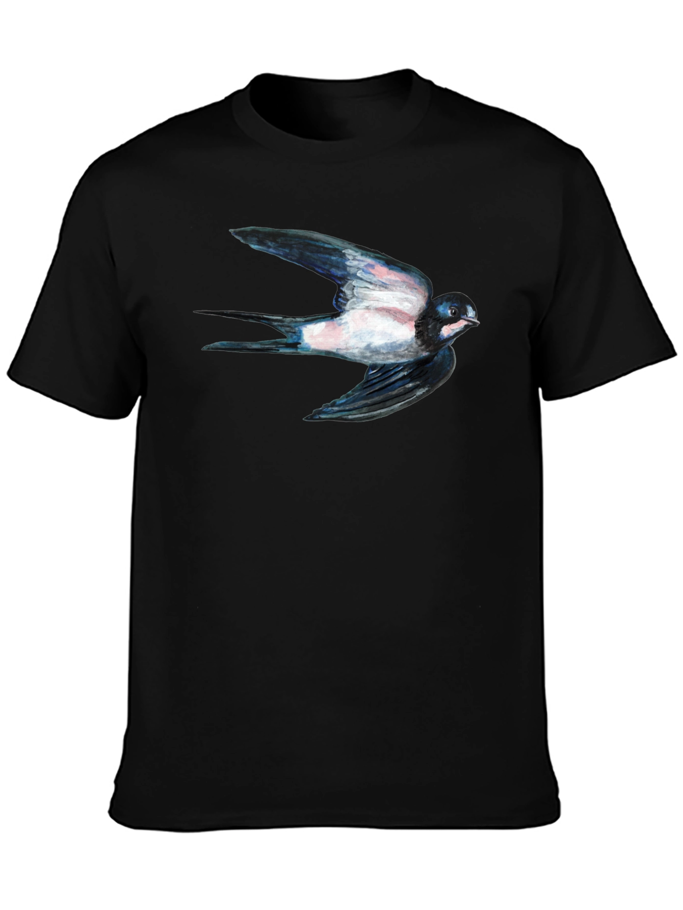 Swallow Bird Print Black Tee