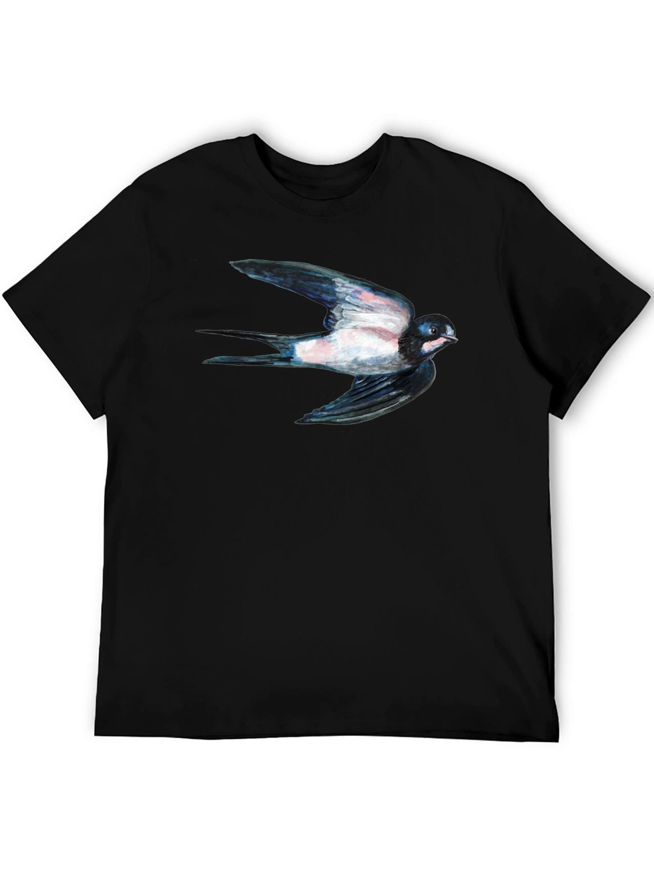 Swallow Bird Print Black Tee