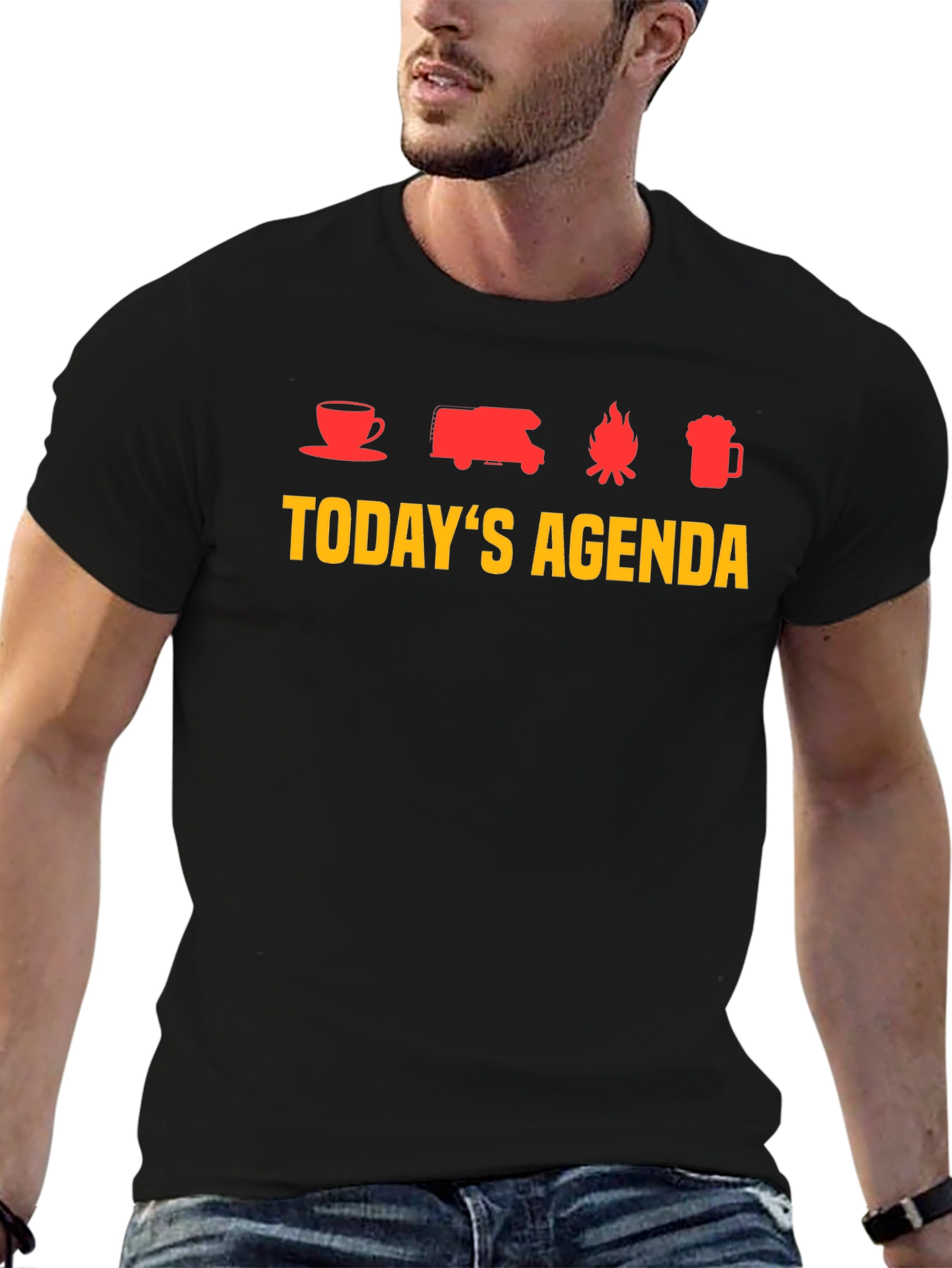 Todays Agenda T-Shirt - Coffee Camping Campfire Beer