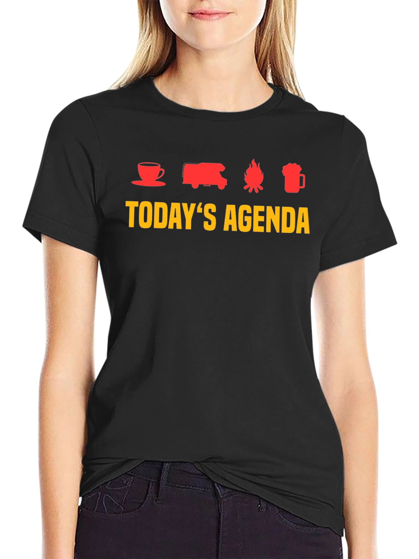 Todays Agenda T-Shirt - Coffee Camping Campfire Beer