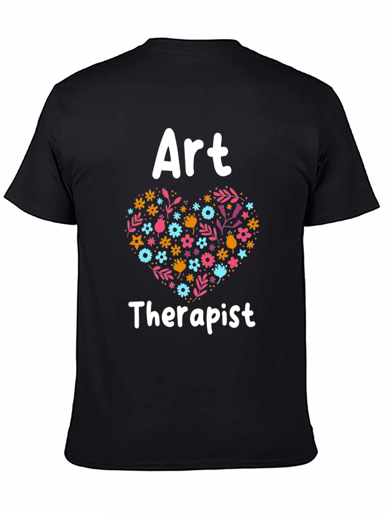 Art Therapist Floral Heart Graphic Tee - Black