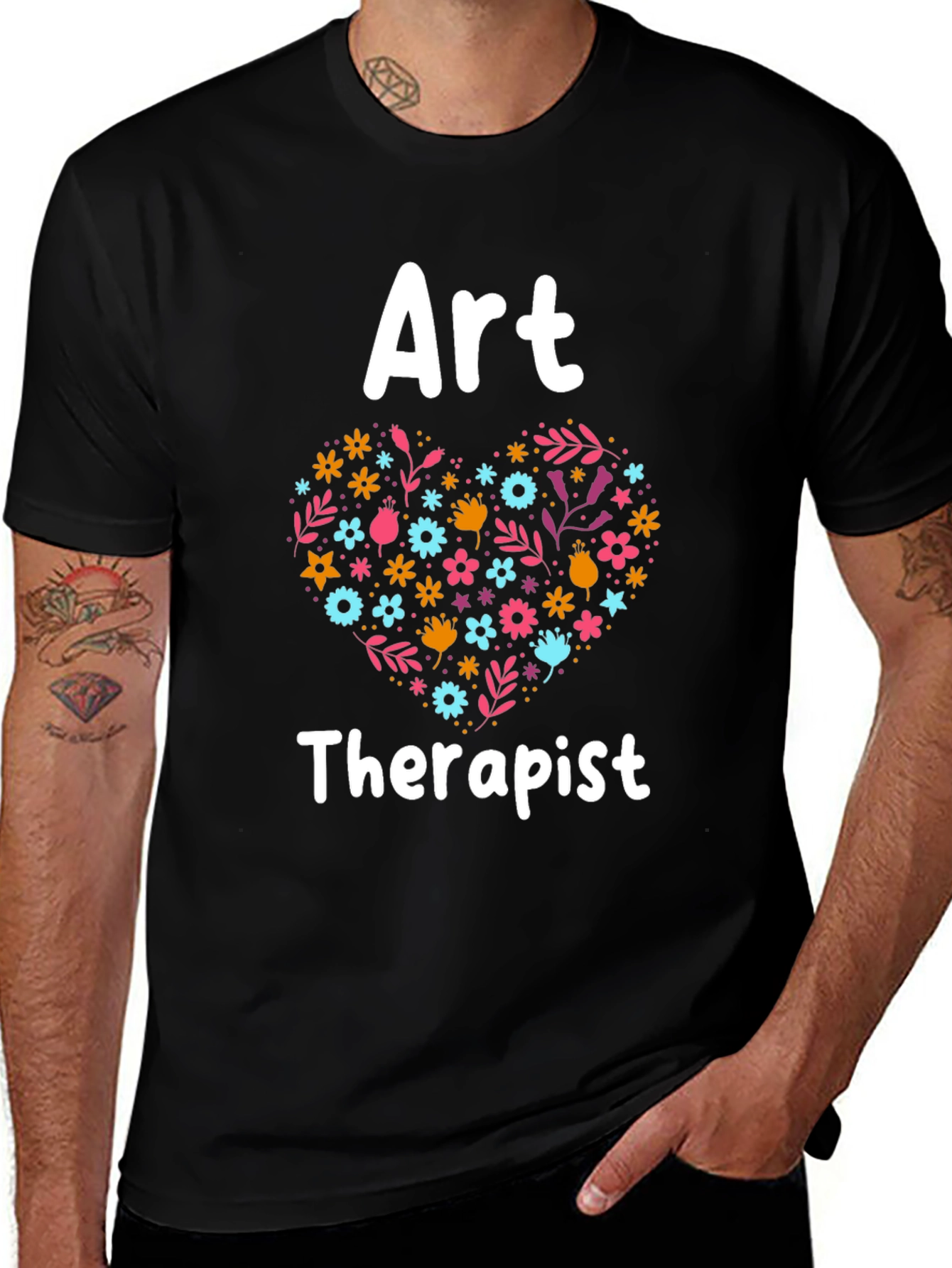 Art Therapist Floral Heart Graphic Tee - Black