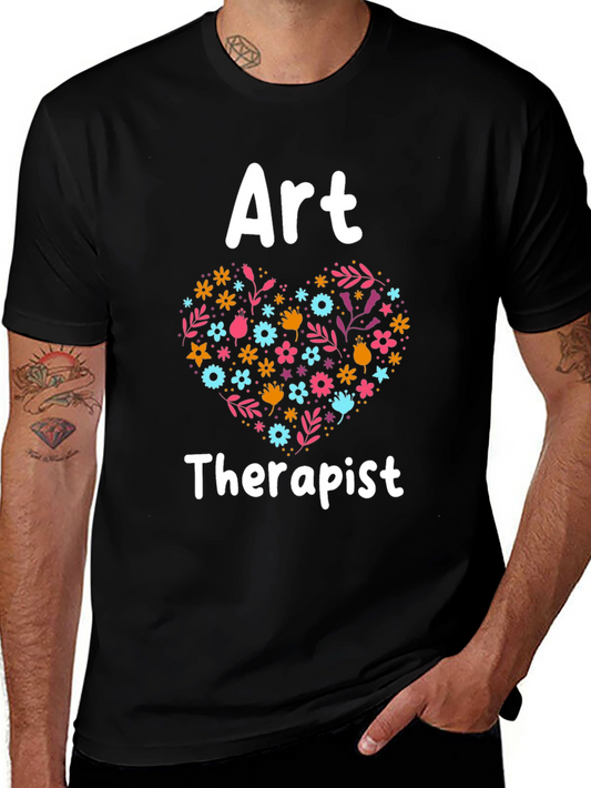 Art Therapist Floral Heart Graphic Tee - Black