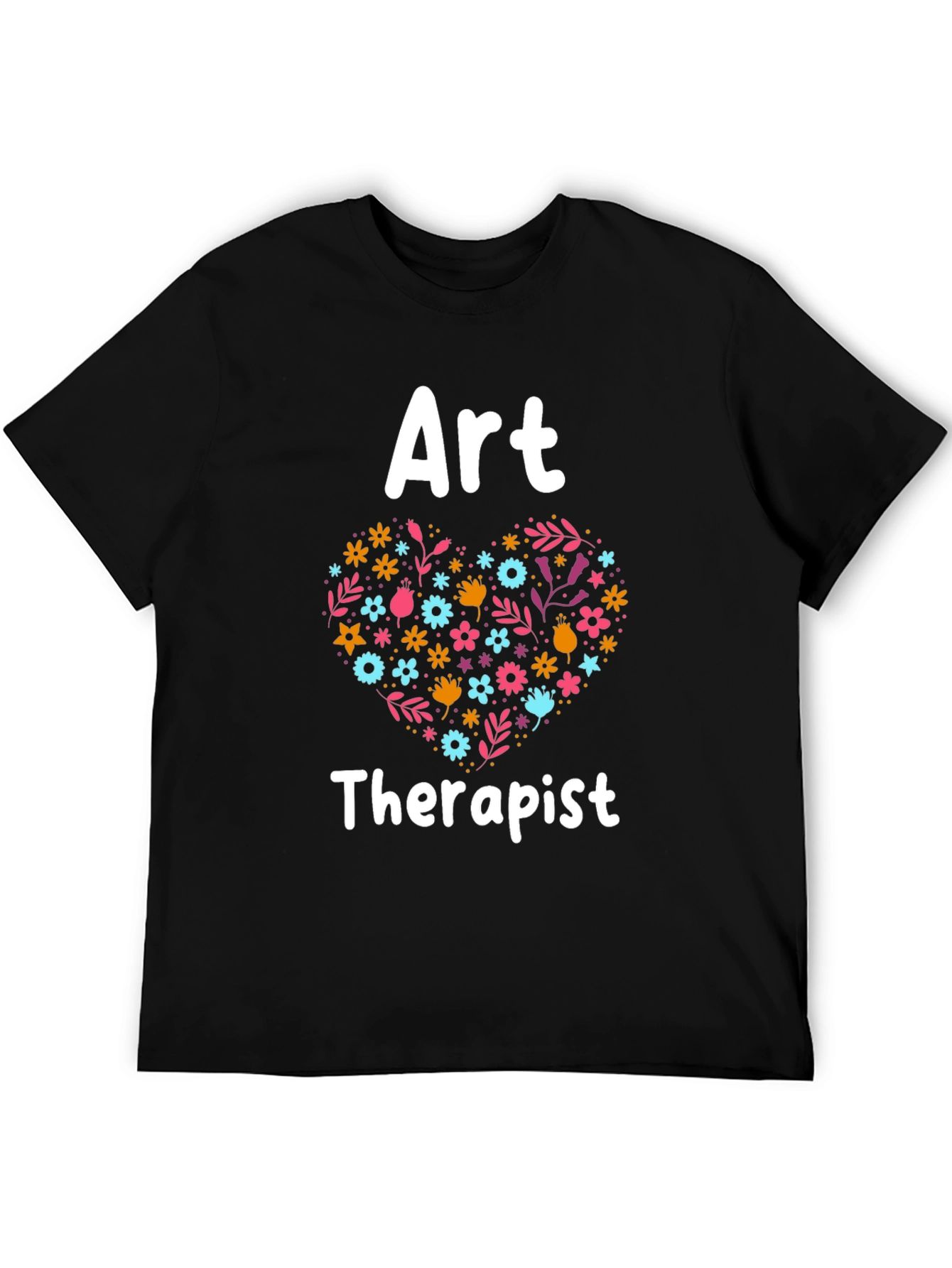 Art Therapist Floral Heart Graphic Tee - Black