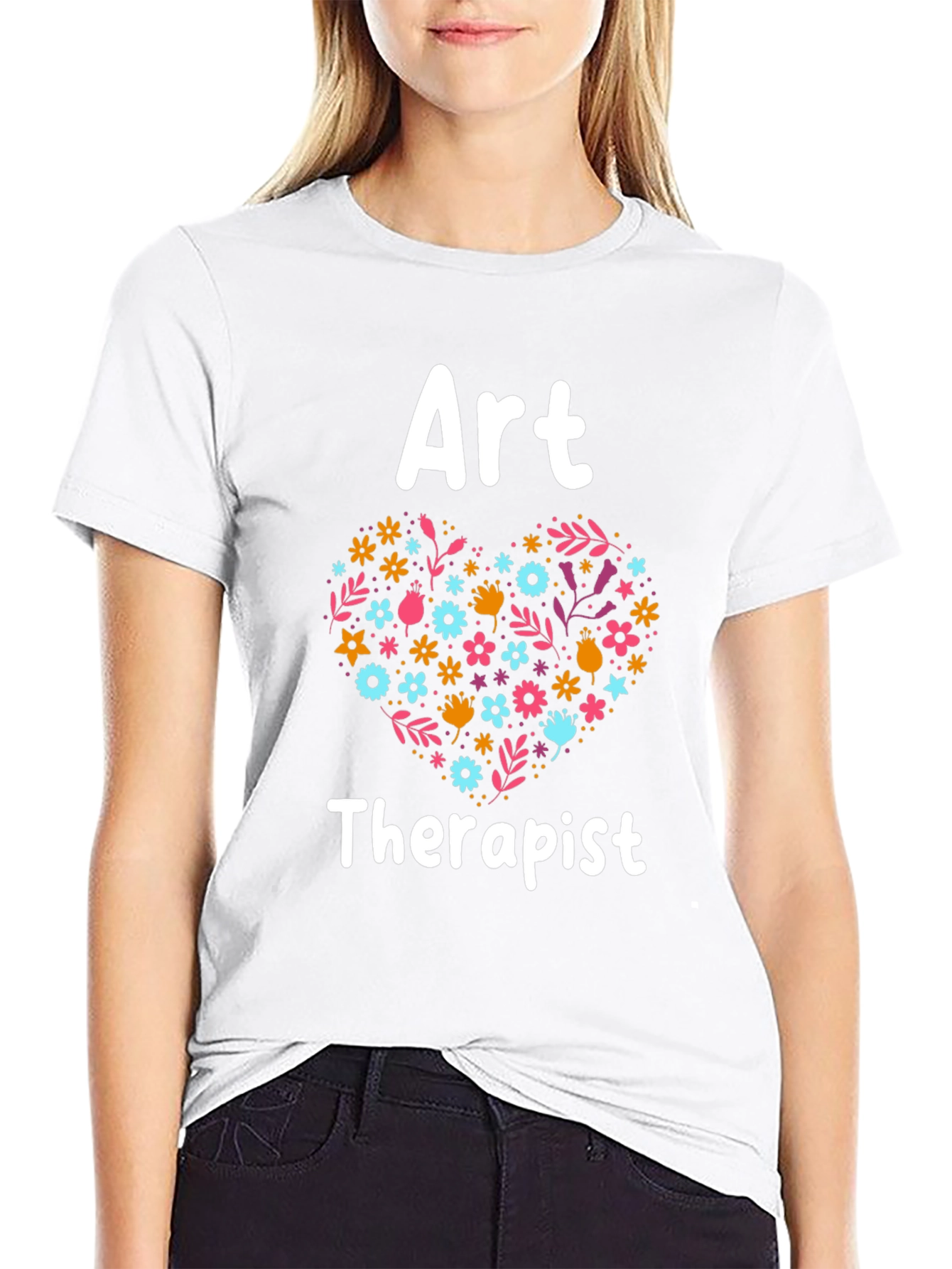 Art Therapist Floral Heart Graphic Tee - Black