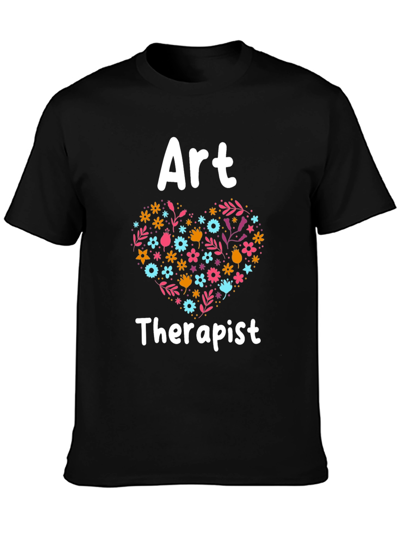 Art Therapist Floral Heart Graphic Tee - Black