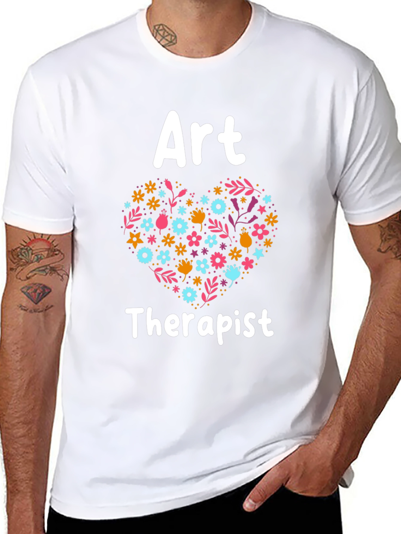 Art Therapist Floral Heart Graphic Tee - Black