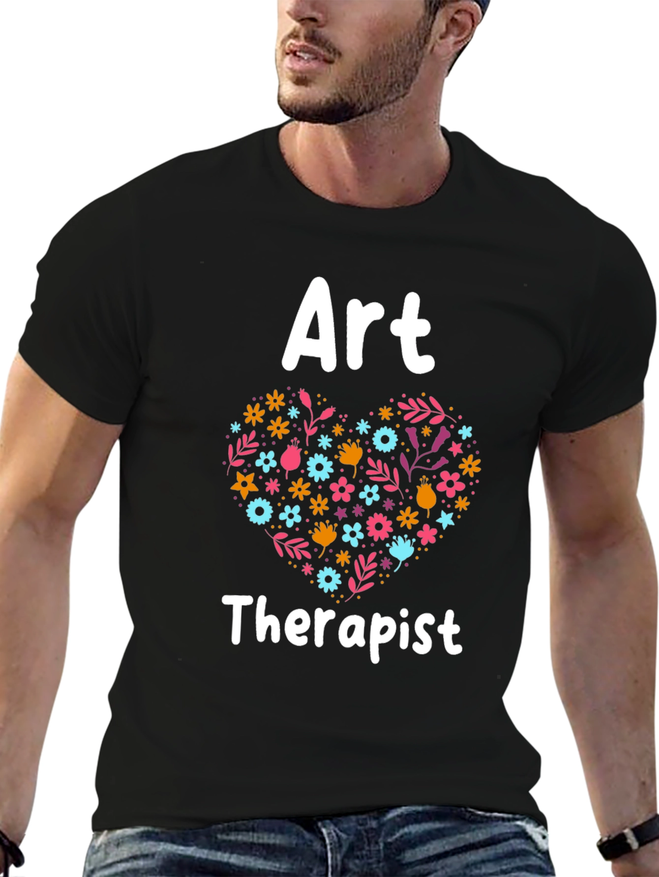 Art Therapist Floral Heart Graphic Tee - Black
