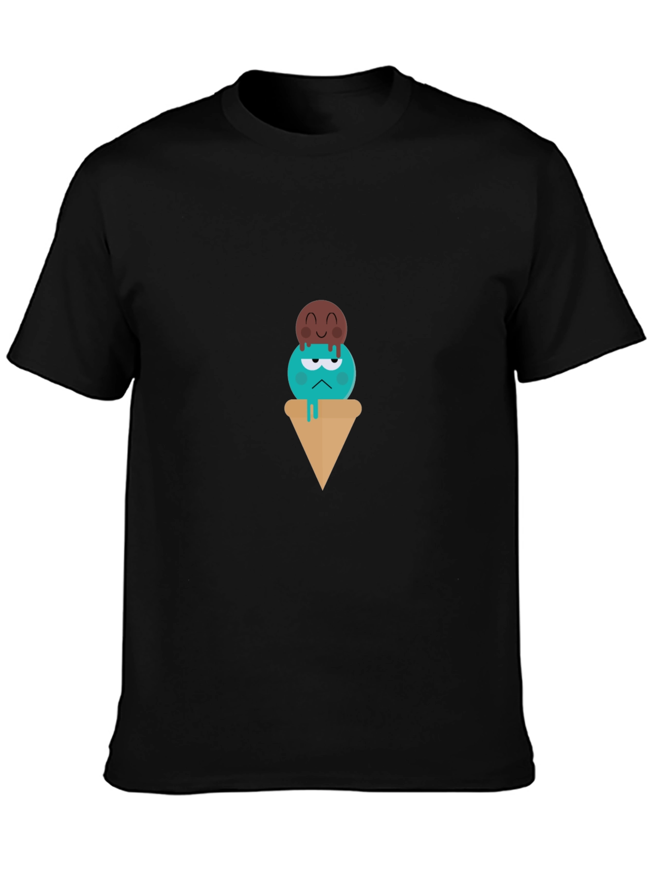 Cartoon Ice Cream Graphic Tee - Unisex Black T-Shirt