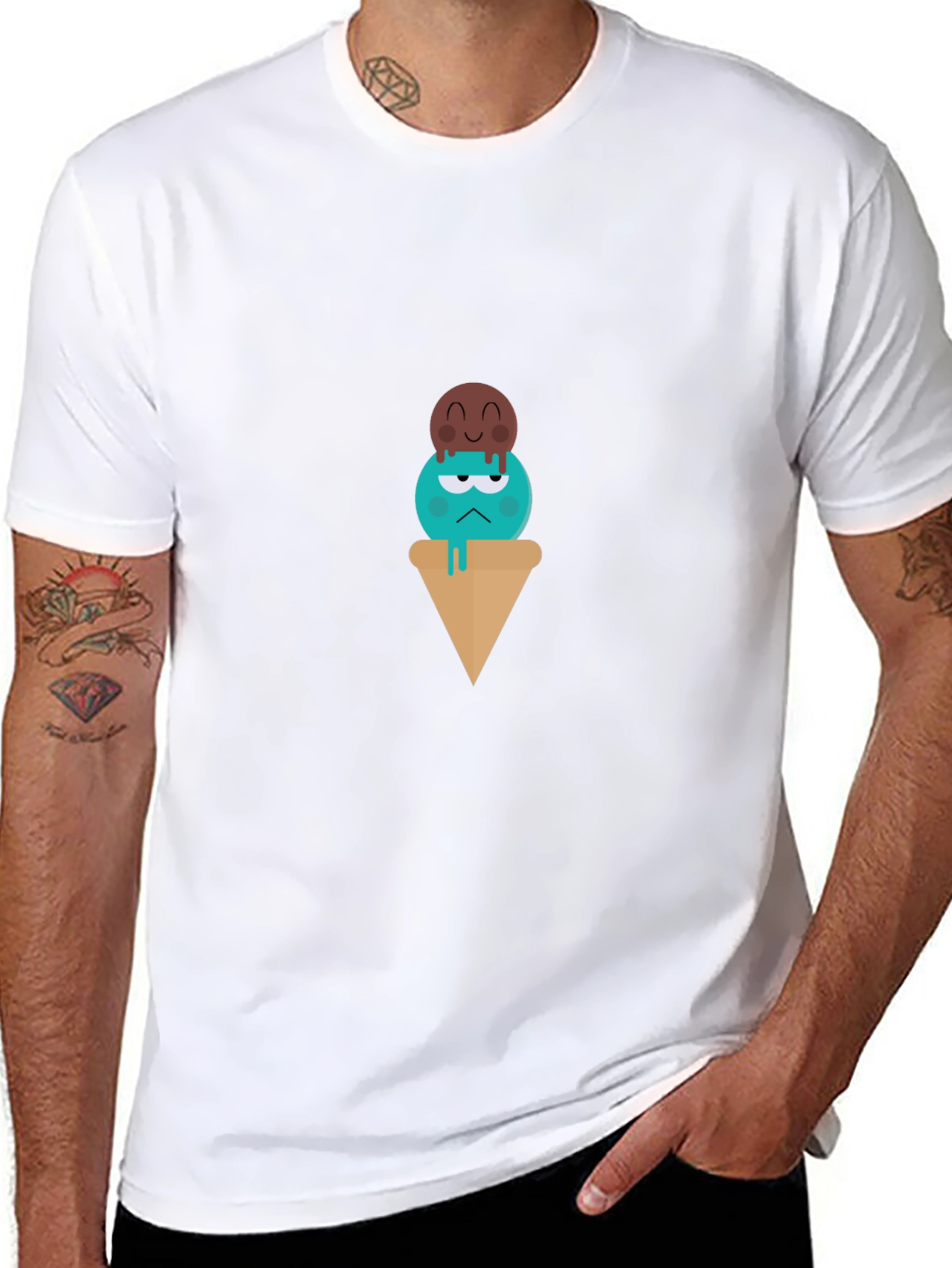 Cartoon Ice Cream Graphic Tee - Unisex Black T-Shirt