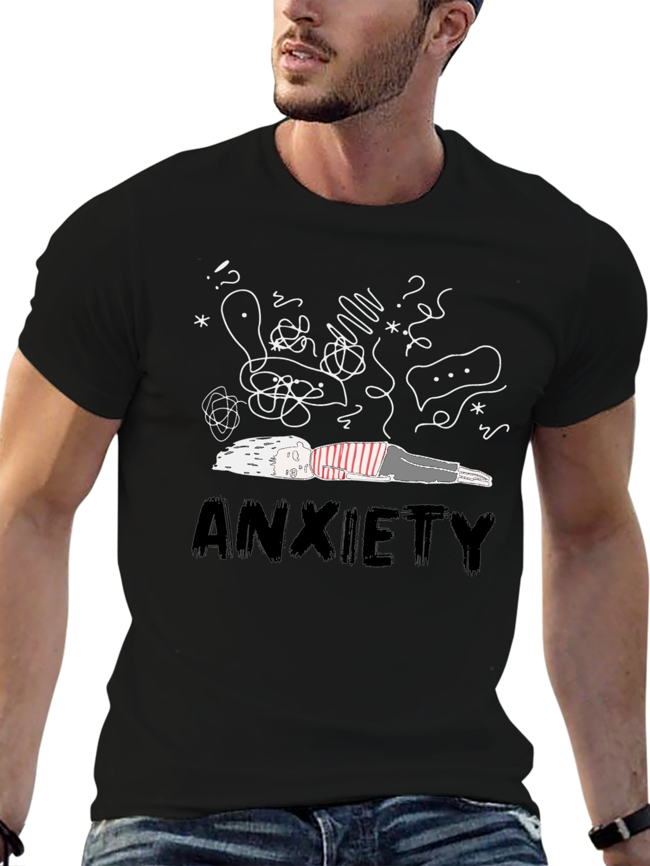 Anxiety Graphic Tee - Unisex Black Cotton T-Shirt