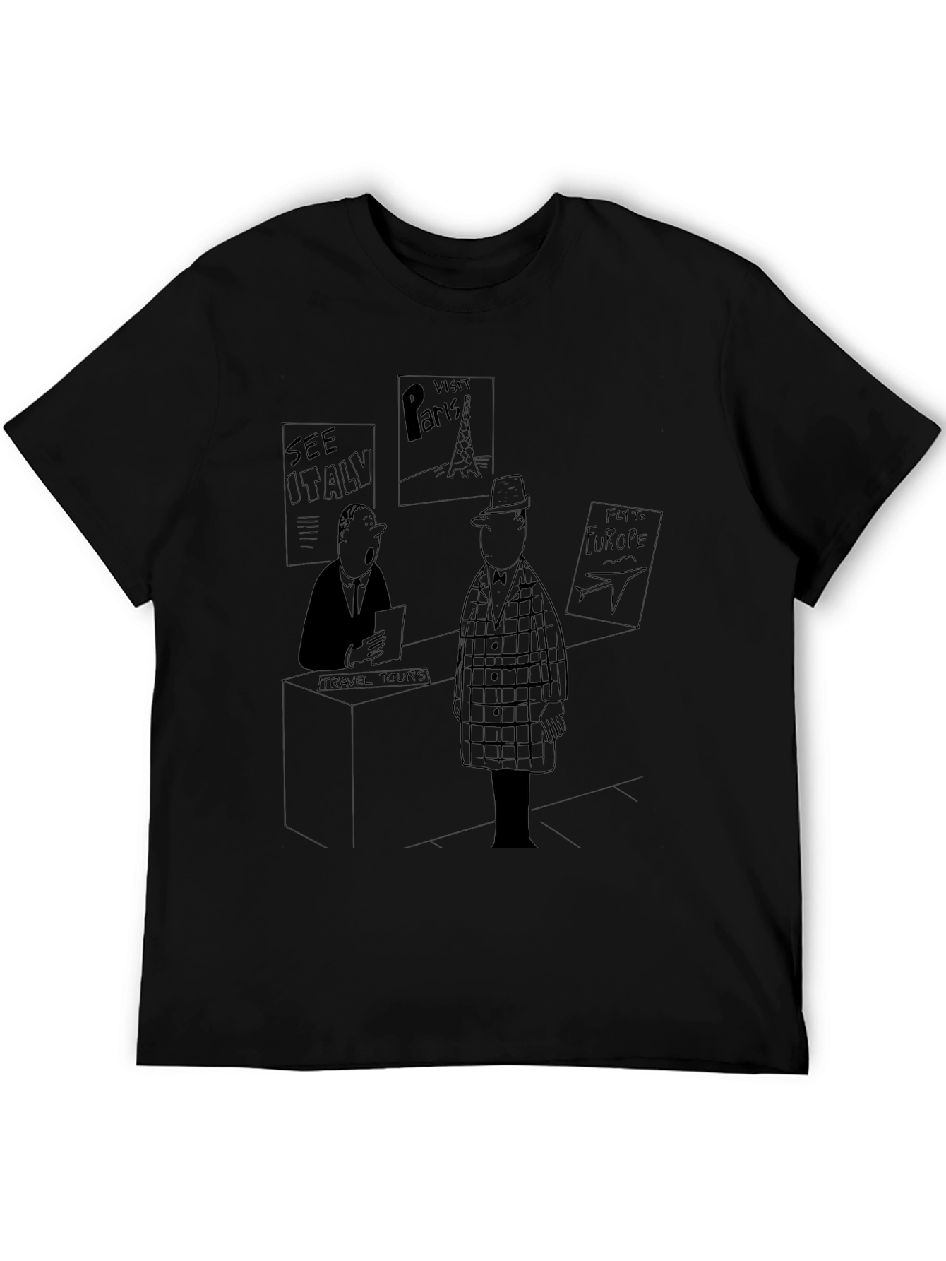 Travel Cartoon Black T-Shirt