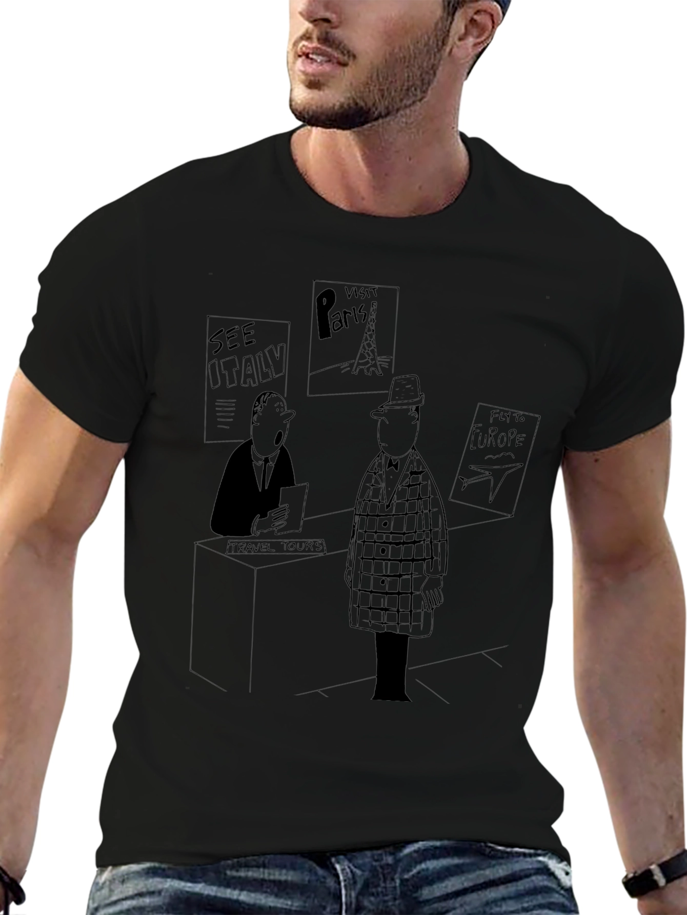Travel Cartoon Black T-Shirt