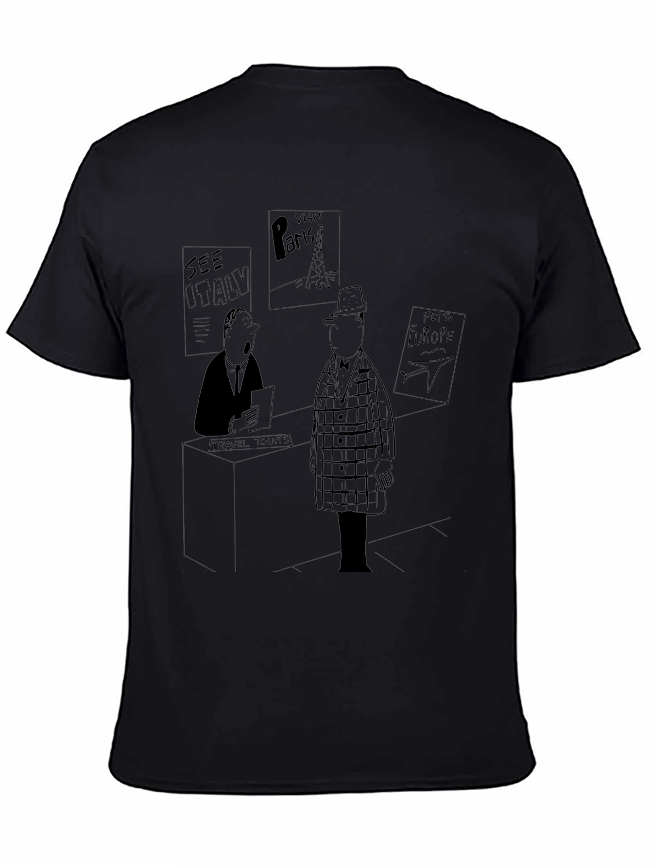 Travel Cartoon Black T-Shirt