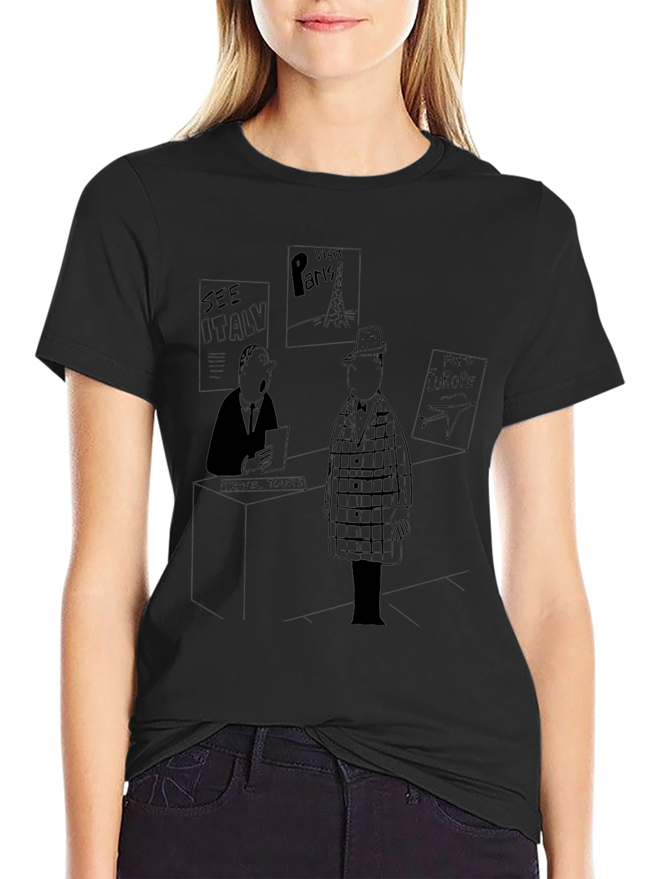 Travel Cartoon Black T-Shirt