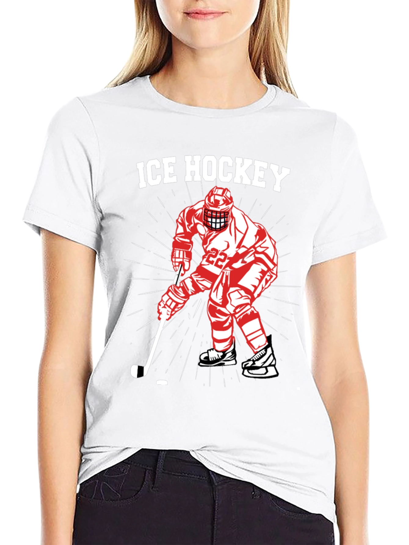 Ice Hockey Player Graphic Tee - Black