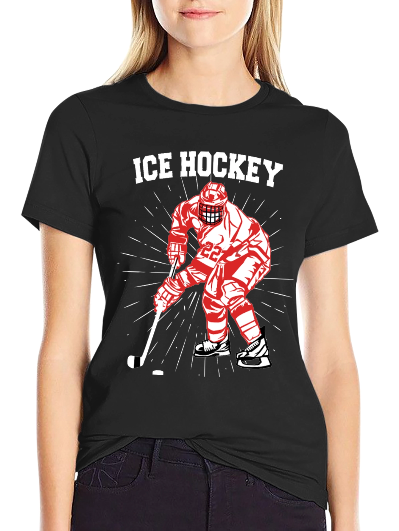 Ice Hockey Player Graphic Tee - Black