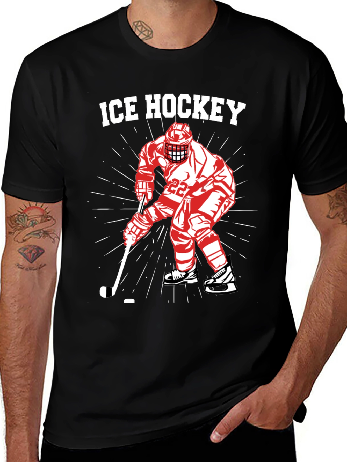 Ice Hockey Player Graphic Tee - Black