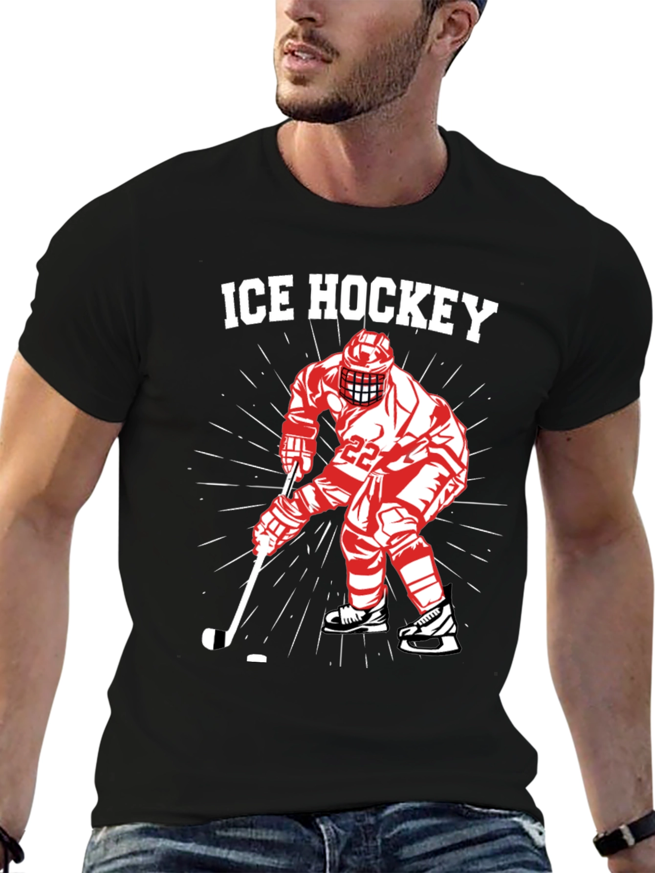 Ice Hockey Player Graphic Tee - Black