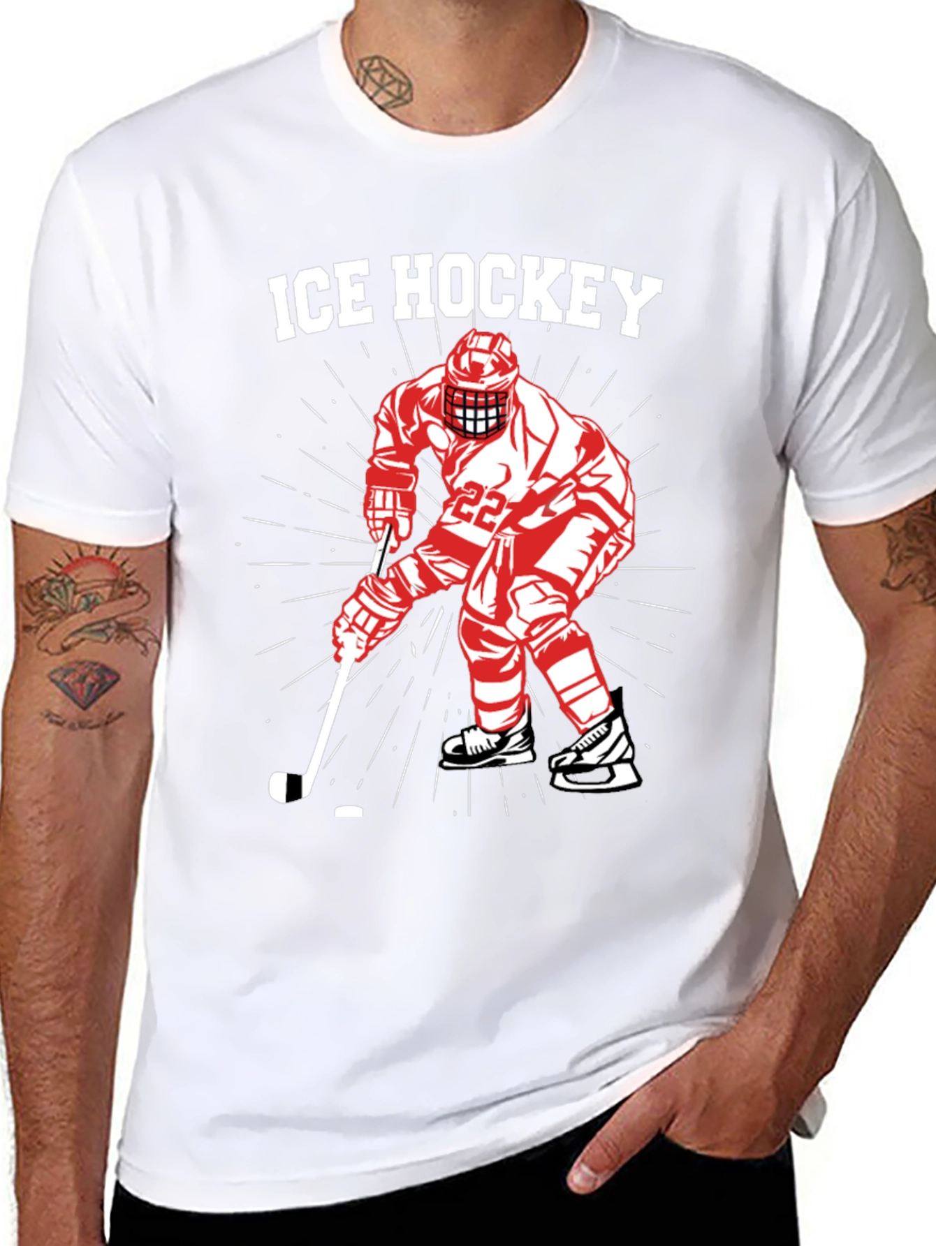 Ice Hockey Player Graphic Tee - Black