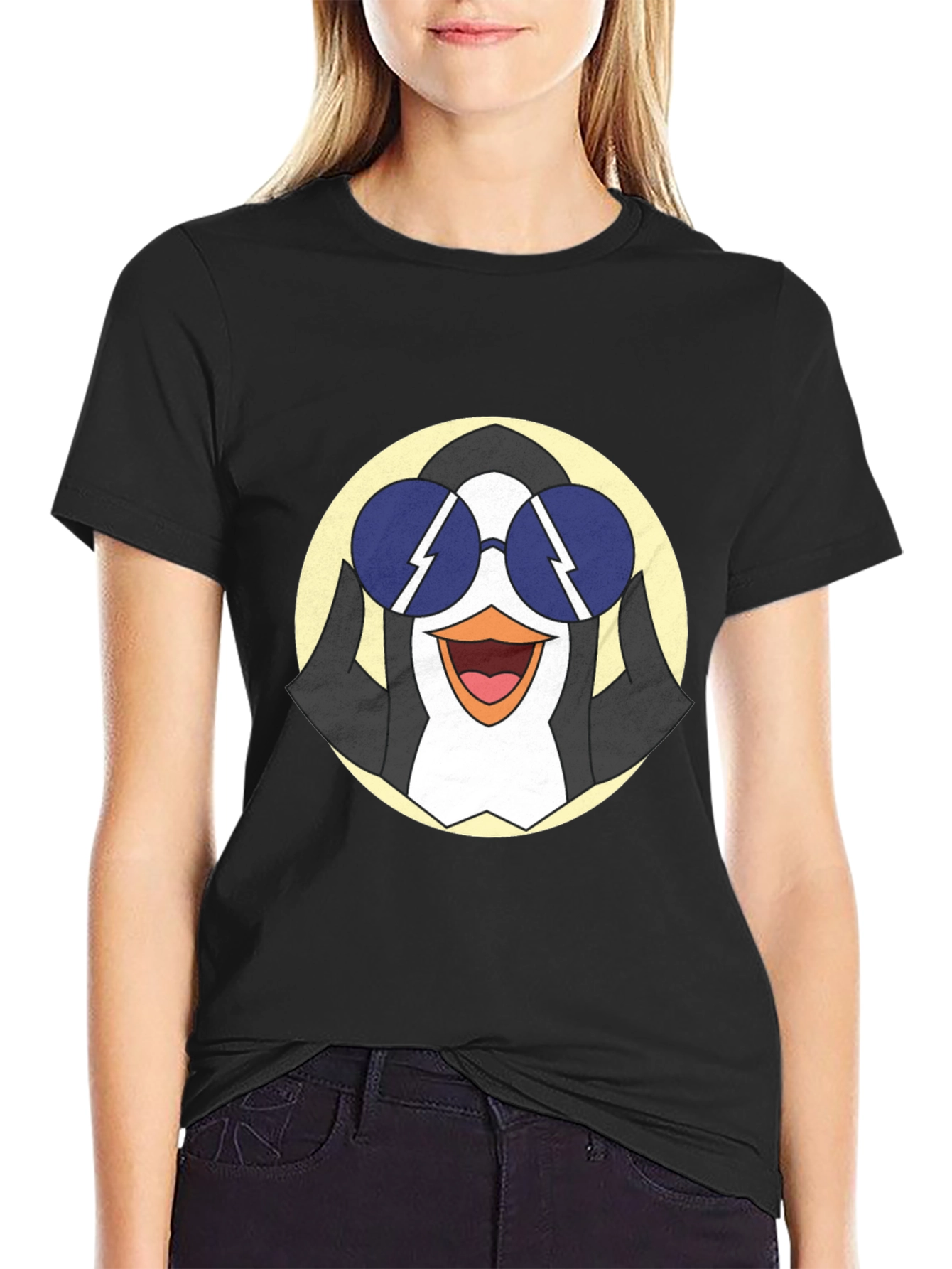 Cool Penguin Graphic Tee - Black Cotton T-Shirt