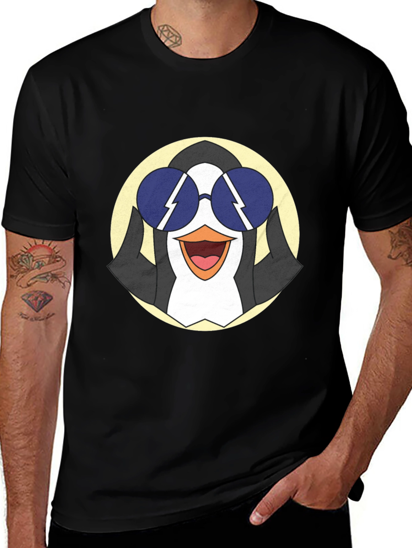 Cool Penguin Graphic Tee - Black Cotton T-Shirt