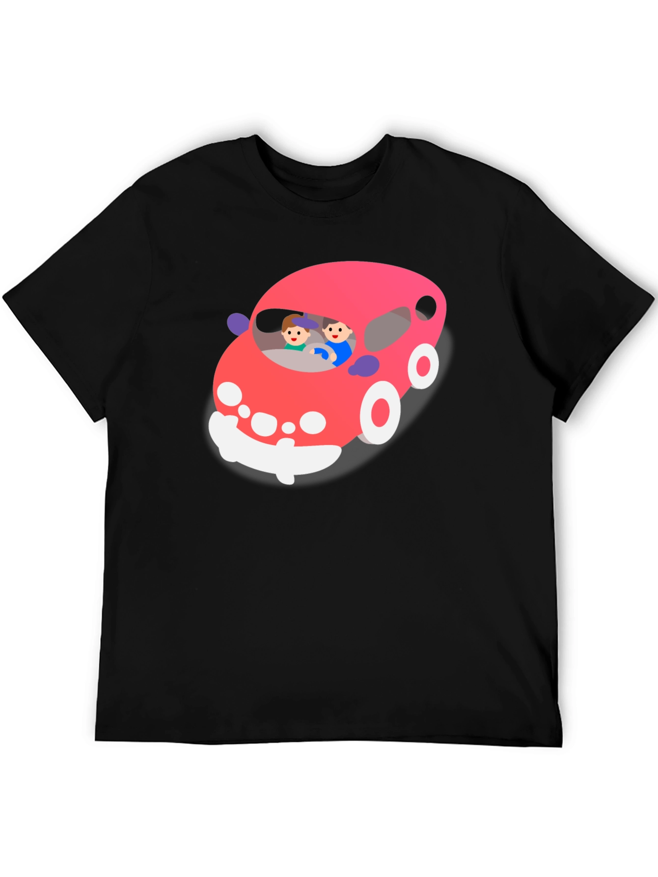 Cartoon Car Graphic T-Shirt - Black Crew Neck Tee