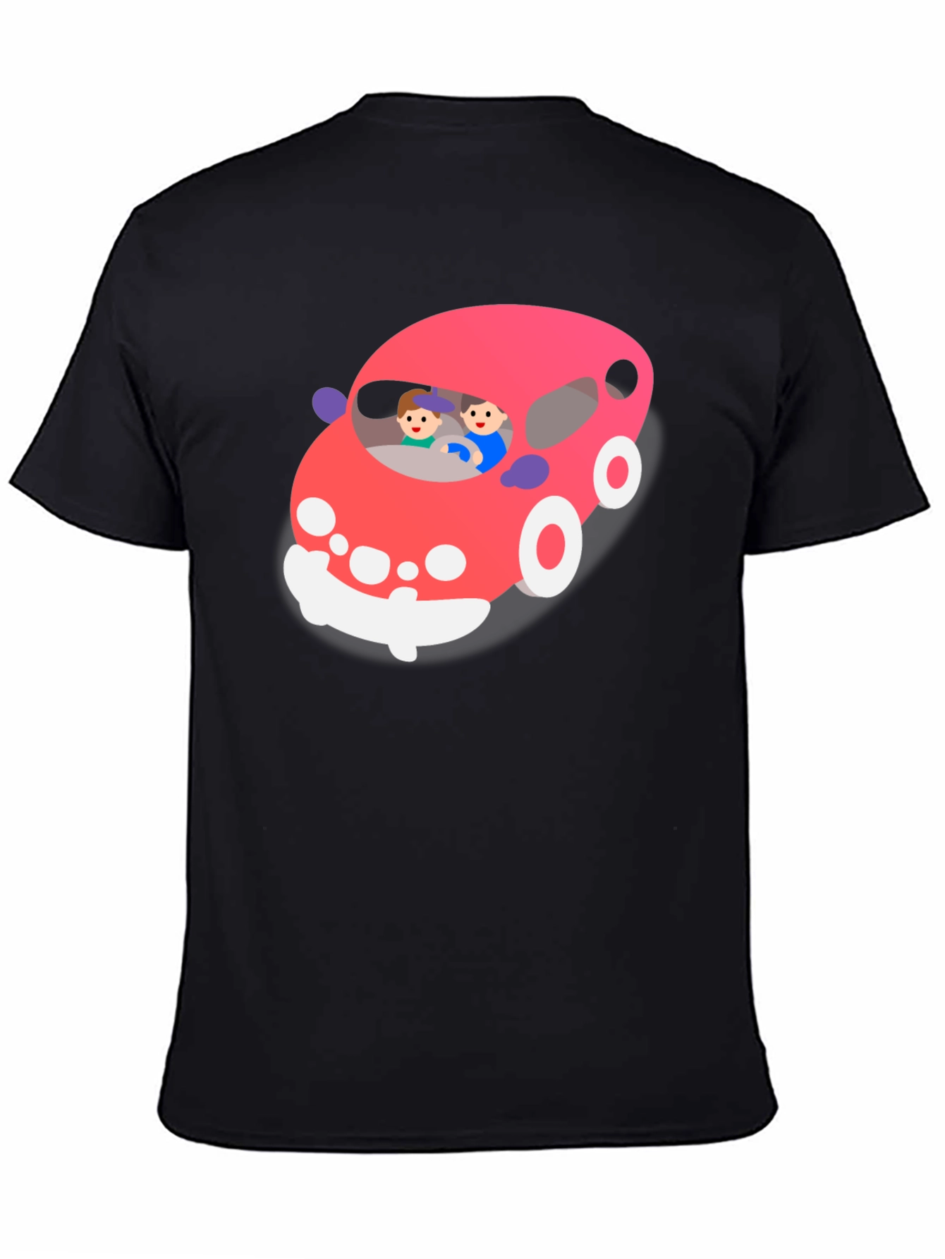 Cartoon Car Graphic T-Shirt - Black Crew Neck Tee