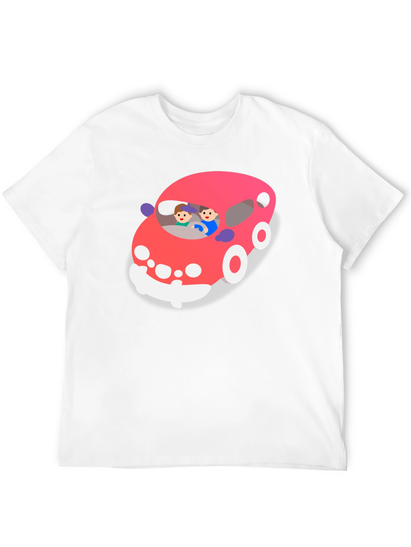 Cartoon Car Graphic T-Shirt - Black Crew Neck Tee